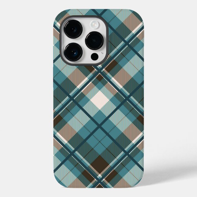 Étui iPhone à carreaux bleu sarcelle marron (Verso)
