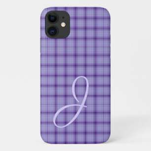 Étui iPhone à carreaux violet avec monogramme