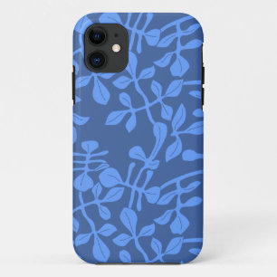 Étui iPhone à motif de feuille bleu sur bleu Barel