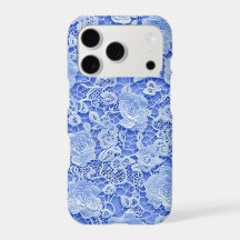 Étui iPhone à texture de dentelle bleue | Coquette