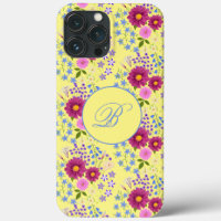 Étui iPhone Bouquet de Fleurs Jaune Monogramme