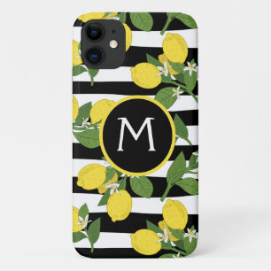 Étui iPhone Citron Citrus Rayures Noires Jaune