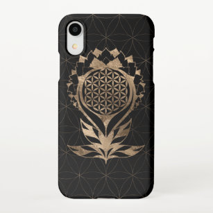 Coque iPhone Fleur de la vie Lotus - Noir et Or