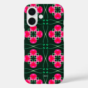 Étui iPhone floral rose et vert avec nom