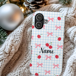 Étui iPhone Gingham Coquette Bow Cherry