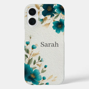 Étui iPhone / iPad Fleurs de Teal foncé & Feuilles