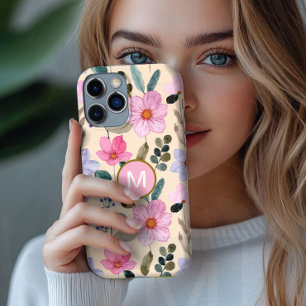 Étui iPhone monogramme bohème fleur rose