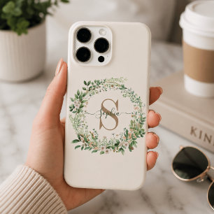 Étui iPhone Monogramme Botanique Élégant avec Nom