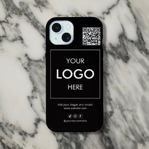 Étui iPhone noir avec code QR de l'entreprise et l