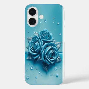 Étui iPhone Roses Bleu Glacé avec Gouttelettes