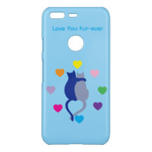 Étui iPhone Two Cats Love You Fur-ever – Bleu