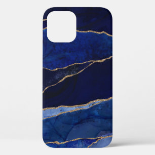 Étui minimaliste et glamour en agate bleu et or