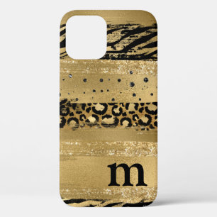 Étui monogramme écriture paillettes or moderne