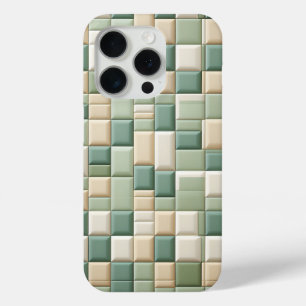 Étui motif luxueux - Vert sauge & plaid beige