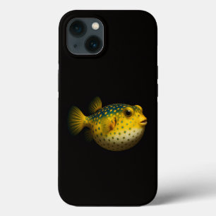 Étui noir 4 Luxe pour iPhone 13, Poisson-globe jau