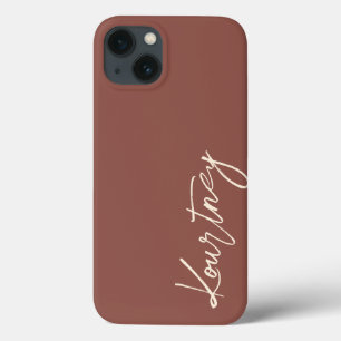 Étui personnalisé minimaliste marron avec nom en é