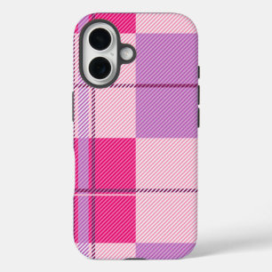 Étui plaid en twill rose violet pour iPhone 16 Tou
