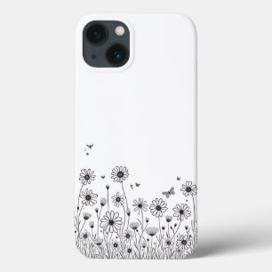 Étui pour iPhone 13 Fleur sauvage noir et blanc