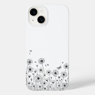 Étui pour iPhone 14 Fleur Sauvage Noir et Blanc