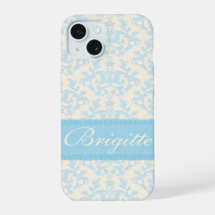 Étui pour iPhone en damas bleu clair et crème nomm