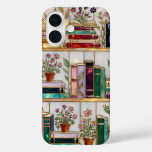 Étui pour iPhone Étagère de livres floraux pour am