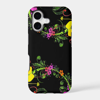Étui pour iPhone X Fleur Florale Noir - Résistant