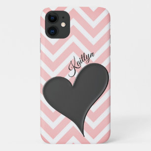 Étui pour téléphone à motif cœur noir sur chevron 