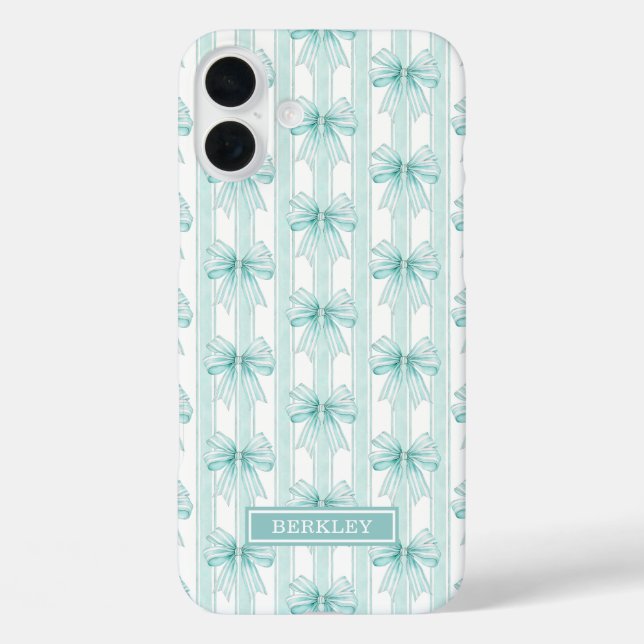 Étui tapis à monogramme Aqua Coquette Bows sur ray (Verso)