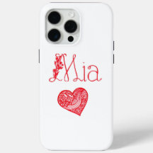 Étui téléphonique avec coeur et nom de Mia