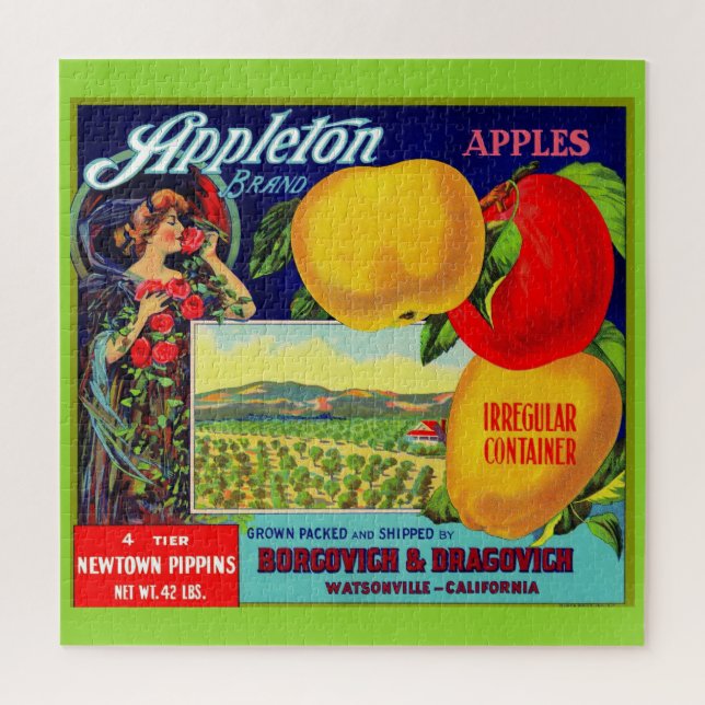 etwa 1900 Appleton-Äpfel-Kratetikett (Vertikal)