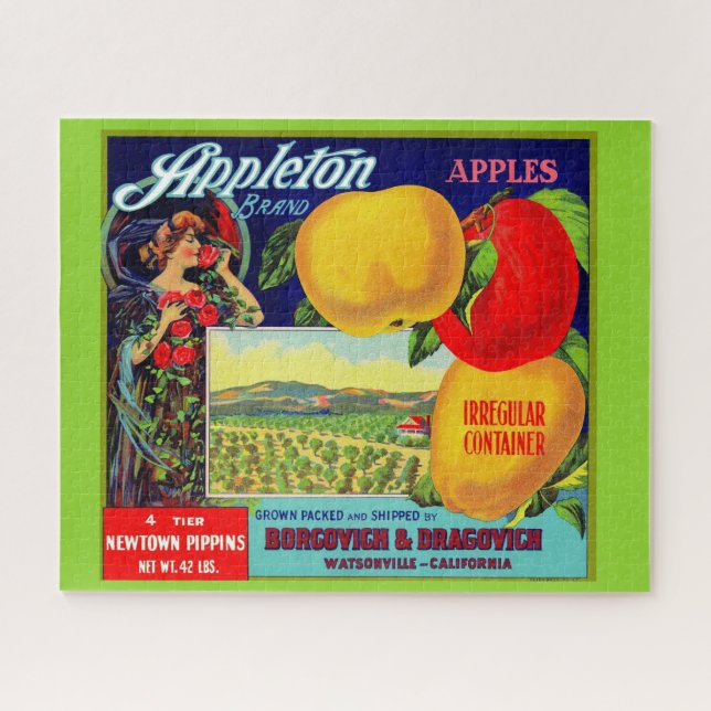 etwa 1900 Appleton-Äpfel-Kratetikett (Horizontal)