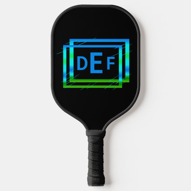 Etwa 3 Anfangsbuchstaben blaue grüne Geometrie Pickleball Schläger (Vorderseite)