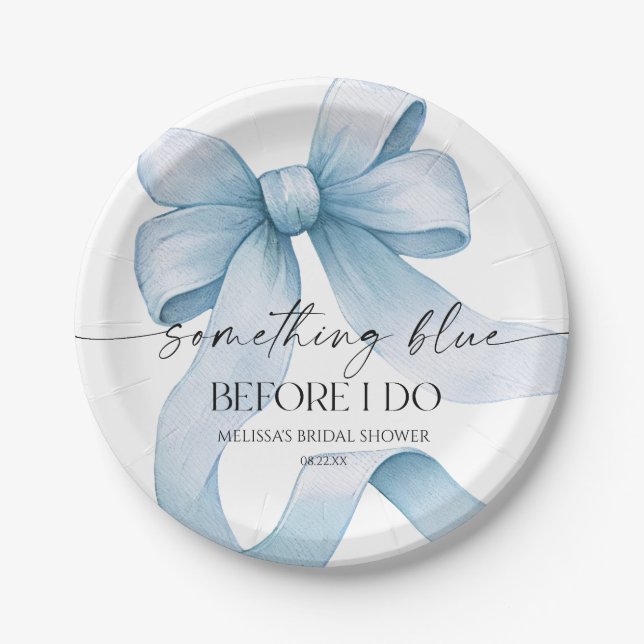 Etwas Blau bevor ich Blue Bow Brautparty mache Pappteller (Vorderseite)