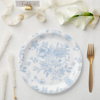 Etwas Blau, bevor ich Blue Floral Toile Pappteller