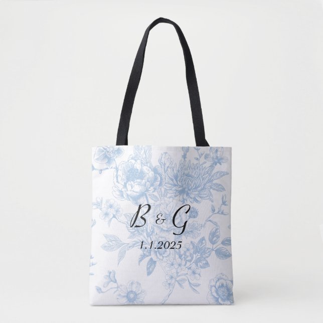 Etwas Blau, bevor ich Blue Floral Toile Tasche (Vorderseite)