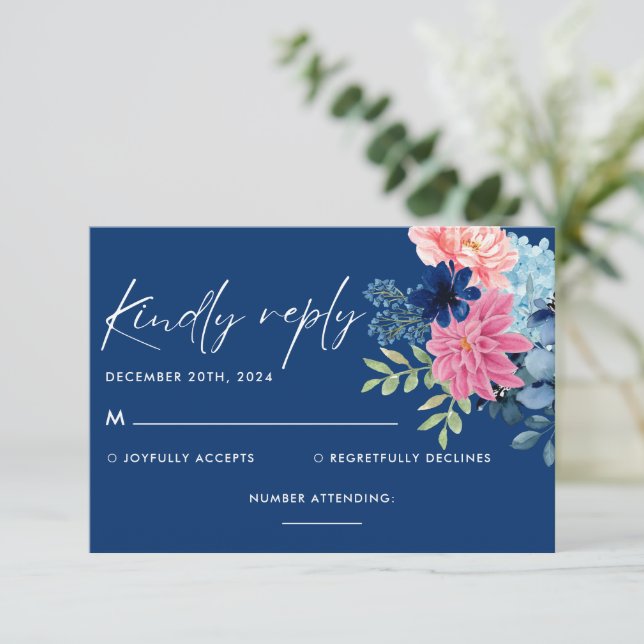 Etwas Blau bevor ich blühende Hochzeit mache RSVP Karte (Stehend Vorderseite)
