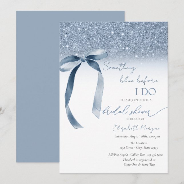 Etwas Blau, bevor ich Bow Glitzer Einladung (Vorne/Hinten)