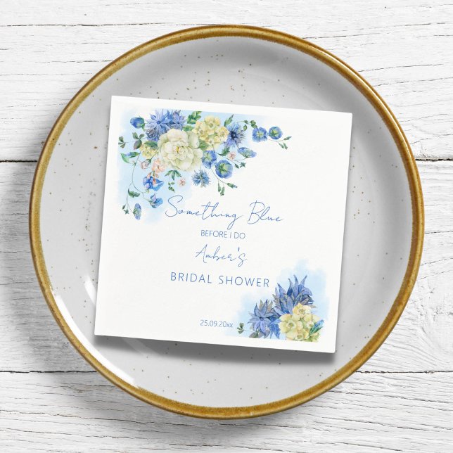 Etwas Blau bevor ich Brautparty florale tun Serviette (Something blue before I do bridal shower personalized napkins delicate dusty blue flowers botanical)