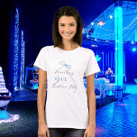 Etwas Blau bevor ich Brautparty mache T-Shirt<br><div class="desc">Ein T - Shirt für ein Brautparty oder einen Junggeselinnen-Abschied. Front: ein blauer Bogen und der Text: Etwas BLAU bevor ich tue. Zurück: Personalisieren und fügen Sie den Namen der Braut zu sein,  fügen Sie das Party Datum.</div>