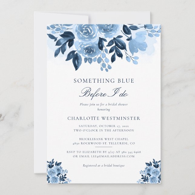 Etwas Blau, bevor ich florales Brautparty mache Einladung (Vorderseite)