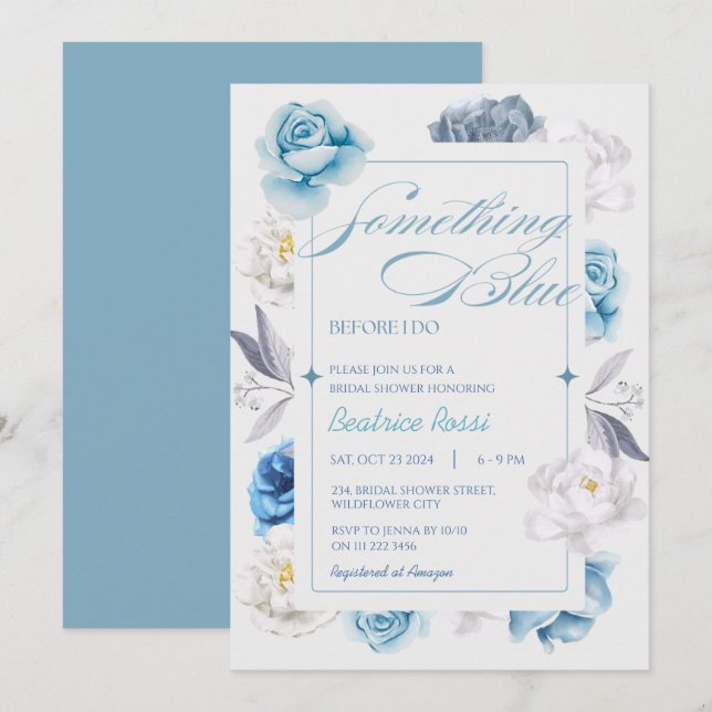 Etwas Blau, bevor ich florales Brautparty mache Einladung (Vorne/Hinten)
