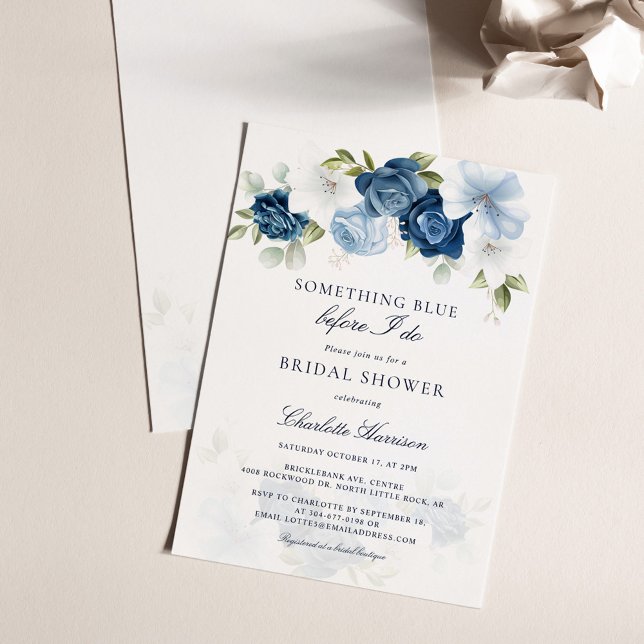 Etwas Blau, bevor ich florales Brautparty mache Einladung (Something Blue Before I Do Watercolor Floral Script Bridal Shower Invitation)