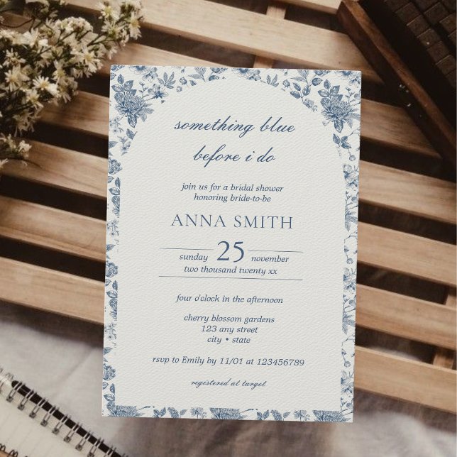Etwas Blau, bevor ich florales Brautparty mache Einladung (something blue before i do chinoiserie arch vintage art bridal shower invitation elegant unique)