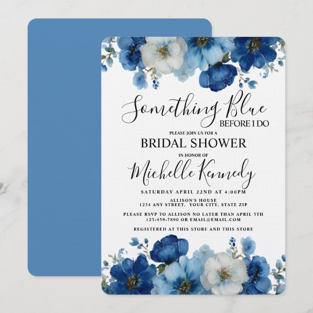 Etwas Blau, bevor ich florales Brautparty mache Einladung (Vorne/Hinten)