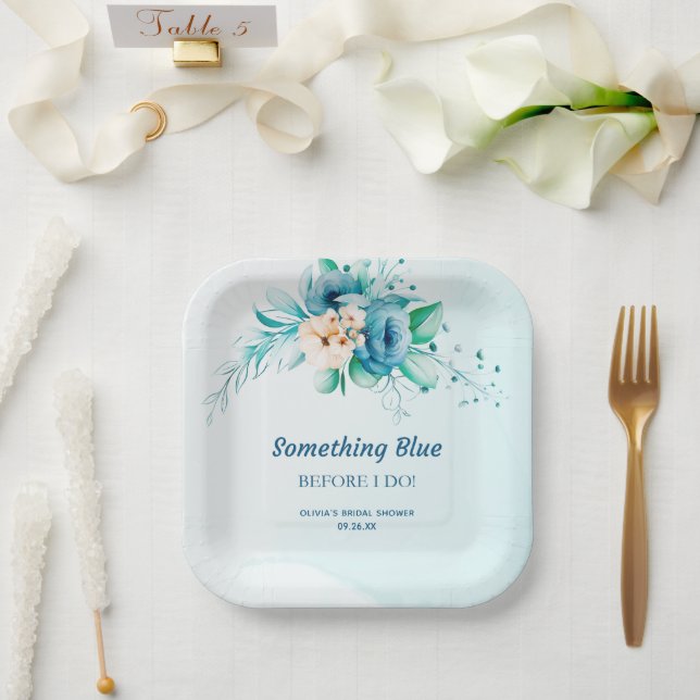 Etwas Blau, bevor ich florales Brautparty mache Pappteller (Hochzeit)