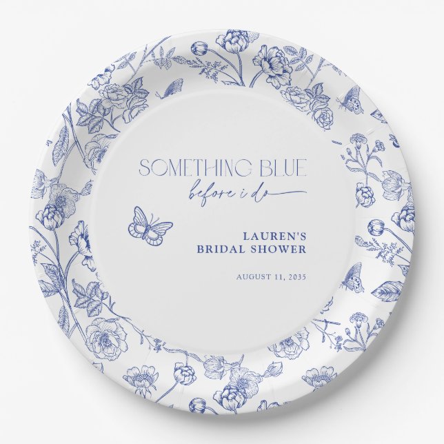 Etwas Blau, bevor ich florales Brautparty mache Pappteller (Vorderseite)