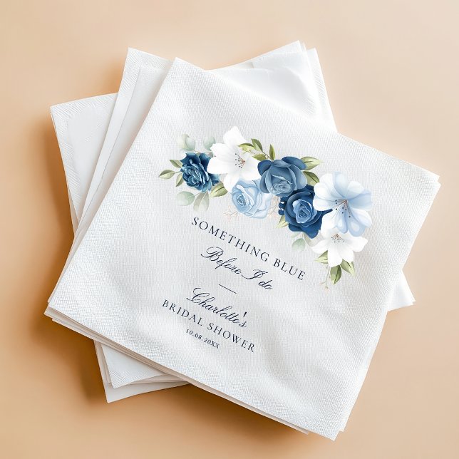 Etwas Blau, bevor ich florales Brautparty mache Serviette (Dusty Blue Floral Script Party Paper Napkin)