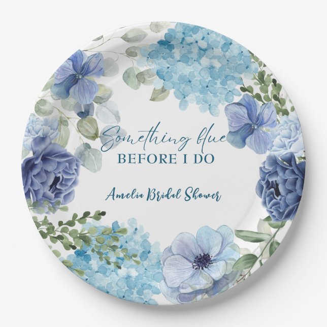 Etwas Blau bevor ich Hydrangea-Brautparty Pappteller (Vorderseite)