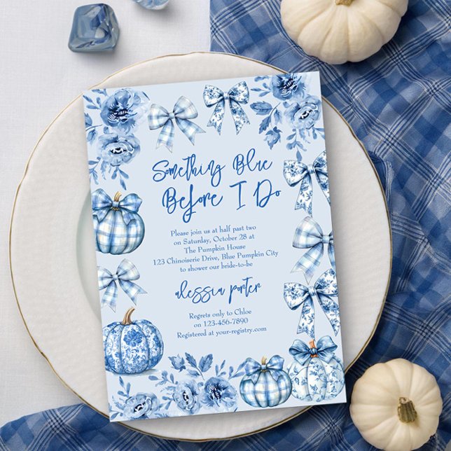 Etwas Blau bevor ich Pumpkin-Brautparty Einladung (Something Blue before I Do .. Fall Pumpkin Bridal Shower Invitation by Darling & May)