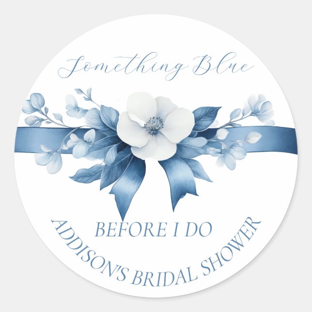 Etwas Blau, bevor ich tue, Floral und Bow Runder Aufkleber (Vorderseite)